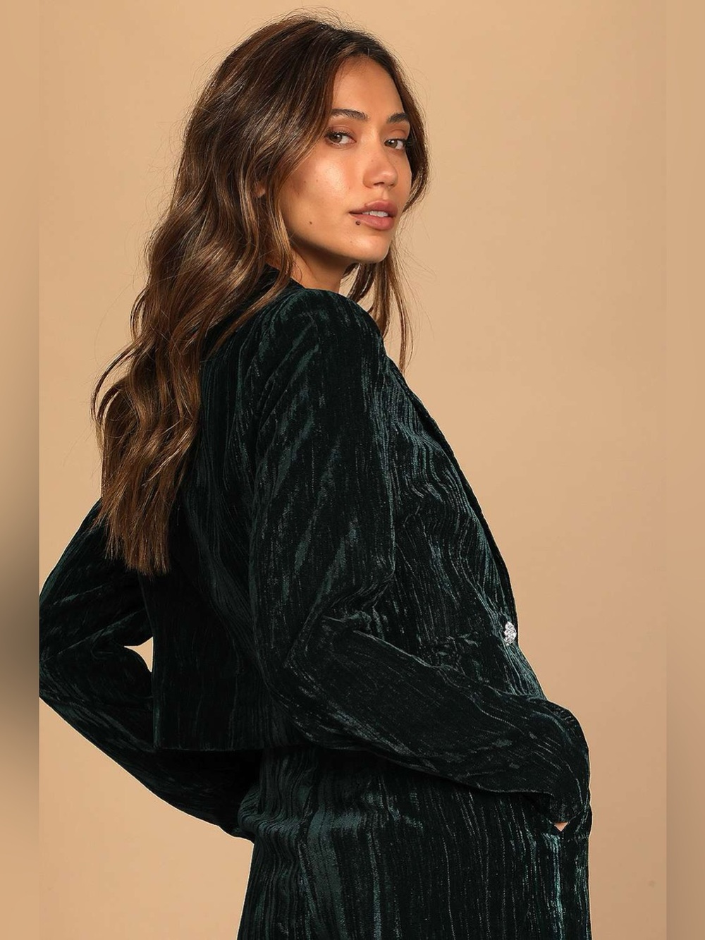 Lulus Crushed Velvet Wide Leg Suit Set - Picture 7 of 9